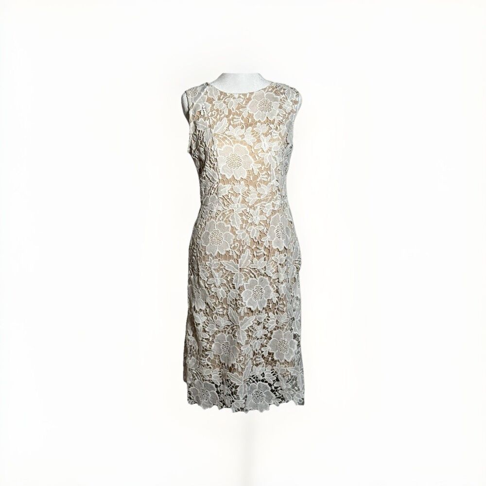 Ryan Michelle Lace Dress Beige Nude Sheath Floral Sleeveless Small Mother’s Day